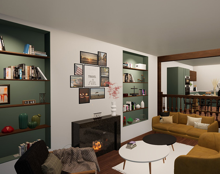 Aménagement intérieur d'une maison de village.